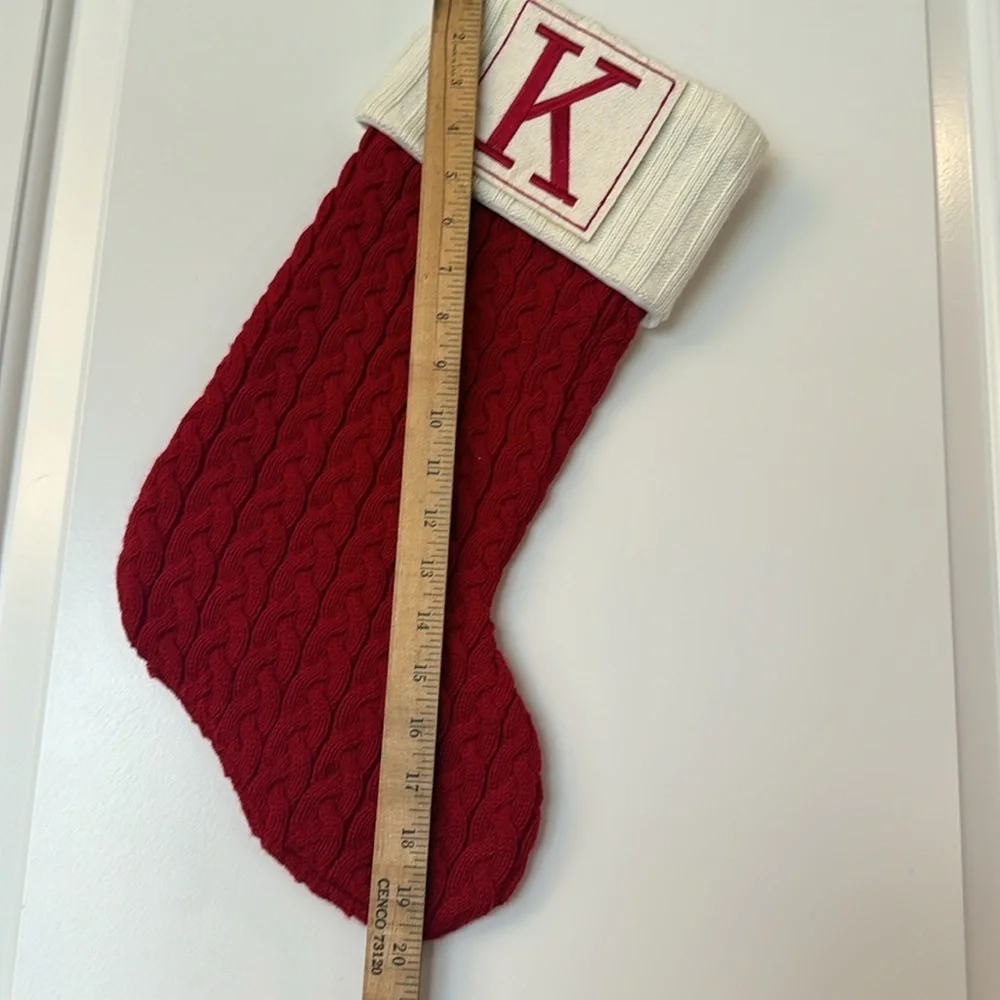 Kohls Christmas Stocking Initial K Red Cable Knit